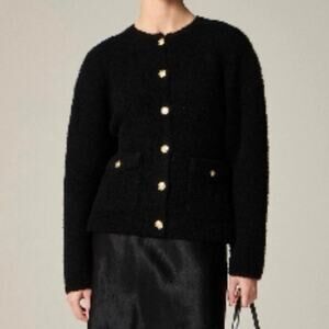 J Crew Women's Fuzzy Cinched Waist Sweater Jacket XL Black